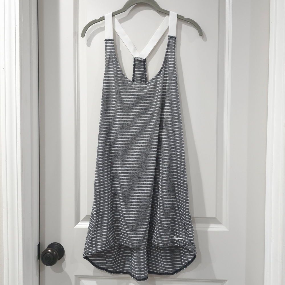 Nike Gray White Striped High Low Sleeveless Tank Dress Swim Cover Up, Nwt Size L - Picture 2 of 12